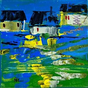 Blue and Yellow Houses Art
